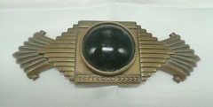 Jan Michaels San Francisco artist Art Deco style pin large black stone & brass