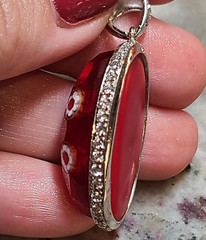 ALAN K MURANO FACETED PENDANT CLEAR CZ NEW RARE FLORAL DAISY NWT NEW RED OVAL
