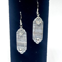 Earrings: 2.25in Handmade Gray Polymer Clay w/ Silver Plated Accents Dangle/Drop