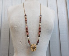 Goldstone Unakite Tagua Reversible Adjustable Necklace Gemstone Bone Skull Beads