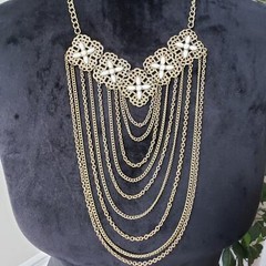 Womens Fashion Gold Tone Multichain Layered Cleopatra Necklace w/ Lobster Clasp