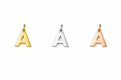 Initial Block Letter Pendant 14k Solid Gold Yellow White Rose Monogram Necklace