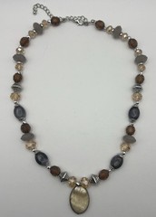 Costume Jewelry Y2K Bead Necklace Brown/Amber/Grey Silver Tones Whimsy Earthy
