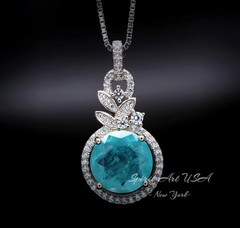 4 CT Blue Paraiba Tourmaline Necklace – 18KGP Sterling Silver – Gemstone Flower