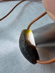 Handmade Green brown Jade Necklace, Raw Nephrite Adjustable leather Cord boho