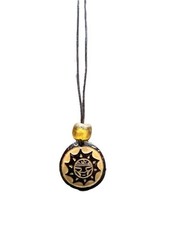 Carved Sun Pendant Necklace with African Glass Trade Bead