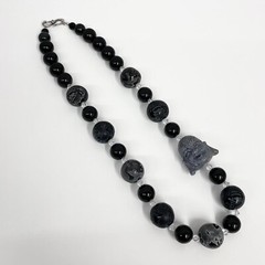 OOAK Oriental Buddha Onyx Dragon Stone Crystal Necklace 191 Grams 23 1/4″ Long