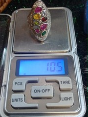 Vintage mixed gems silver ring US size 7.75 Ruby, Topaz, Zircon, Peridot, Garnet