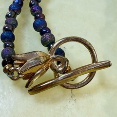 Titanium Aura Quartz Crystal Point Statement Necklace Purple Gold Toggle Clasp