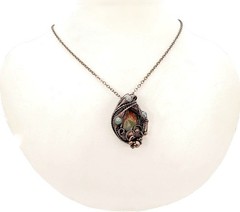 Picasso Jasper Wire Wrapped Pendant Necklace in Bronze with Labradorite