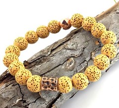 Yellow lava beaded bracelet with ball pendant healing gemstone for women