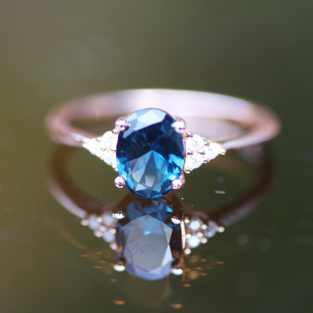 Lab Made London BLue Topaz Ring Rose Gold Vermeil, December birthstone