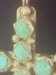 Vintage Turquoise Cross Pendant Acid Tested Silver Handmade Southwest 10 Stone
