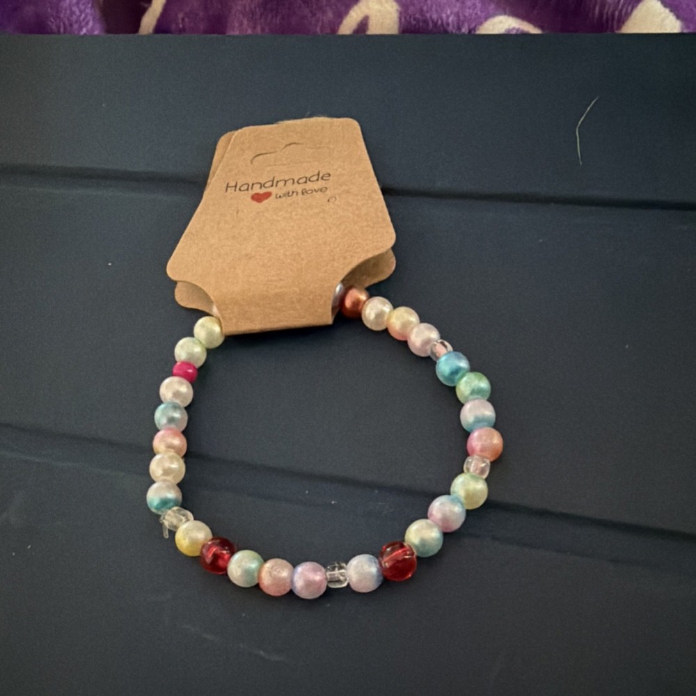 Handmade Beaded Bracelet Multicolor Round Stretch Slip-On Glass Unisex Adults