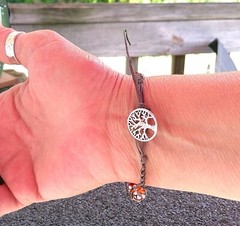 Handmade Bracelet- Unisex, Tree of Life, Red & Orange Beads. Adjustable Closure
