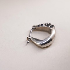 SINGLE EARRING 0.5″, Vintage sterling silver loop single earring, hoop onyx