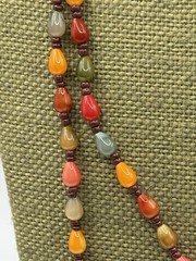 Vintage Orange Red Green Brown Beaded Hand Strung Necklace