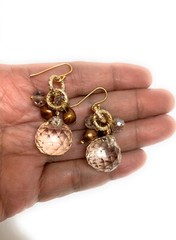 Champagne Quartz Copper Pearls Dangle Earrings In Vermeil Gold Jewelry