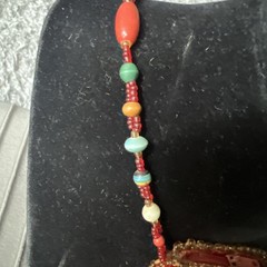 VTG Macrame Boho Necklace w/Blue Center Stone Hidden Pocket Seed Tassel Beads