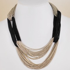 Brass Tone & Black Multi Chain Necklace w/Brass Tone Clasp 18-20″