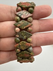 Natural Unakite Green & Peach Beaded Stretch Bracelet