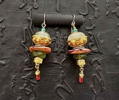 24k vermail grn quartz peridot TQ spiny oyster earrings by Kate Nolan 2 1/4″