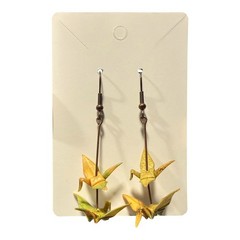 Handcrafted Artist Yellow Green Paper Crane Birds Earrings Fashion Jewelry