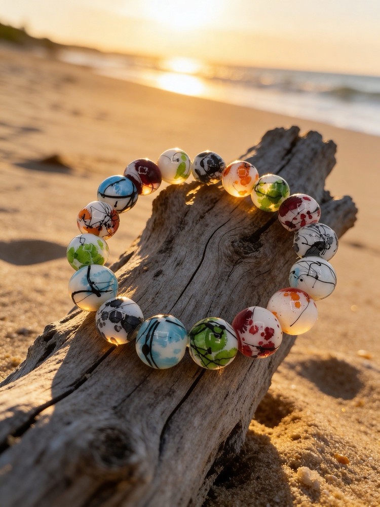 Colorful Abstract Paint Splatter Beaded Bracelet