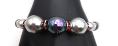 Enchanting South Sea Pearls Grays, Blues Red Accents Beaded Bracelet