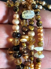 Freshwater Pearl Multi Strand Natural Gemstone Necklace Copper Bronze Gold 8480