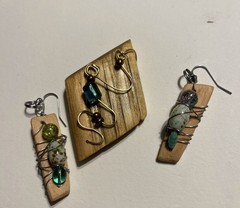 Artisan Handcrafted Wood & Glass Jewelry Set Earrings & Pendant Bohemian