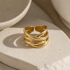 Gold 925 Wide Ring Sz 6 Artisan Sundance Style Crisscross Boho Vermeil Boho Open