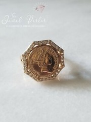 Windsor One Penny Coin Ring 14K Gold Vermeil Queen Elizabeth CZ Size 6 7 8 9 10