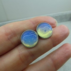 Natural Moonstone Stud Earrings Milky White Stainless Steel Studs Round 12mm