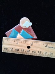Vintage House Pins by Lucinda 3 Houses & A Cloud, Green, Brown & Peach Colors