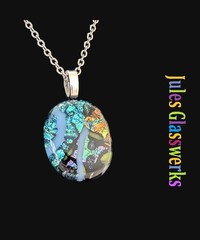 Hand Crafted Dichroic Fused Glass Pendant Necklace W/ Chain #2110
