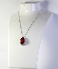 Sterling Silver Garnet Pendan free 20″ inches Rhodium Plated Silver Chain