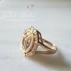 Windsor One Penny Coin Ring 14K Gold Vermeil Queen Elizabeth CZ Size 6 7 8 9 10