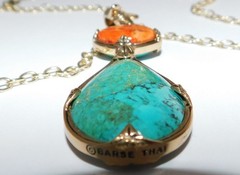 Signed Barse Thai Jewelry Necklace Removable Reversible Pendant Turquoise Coral