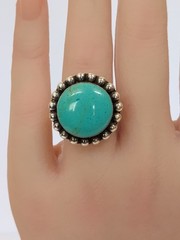Handcrafted Signed Mexican 925 Sterling Silver Adjustable Turquoise Beaded Ring