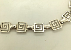 VTG Necklace Sterling Silver 925 Greek Key Link Geometric Choker Necklace 16″