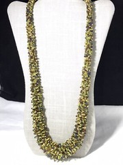 33″ Elaborate Glass Beaded Necklace Earthy Colors Boho Green Brown Blue Handmade