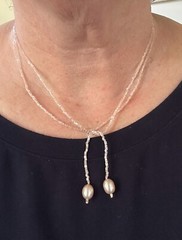 Artisan Beaded lariat style necklace or bracelet adjustable with pink pearls