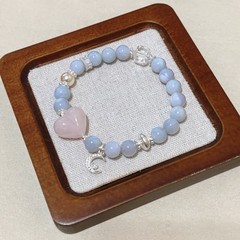 Handmade Rose Quartz Heart & Purple Chalcedony Bracelet | moon dangle 8mm