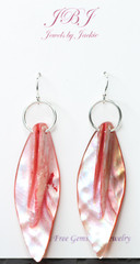 Shell Natural Leaf Shape Dyed Pink .925 Sterling Silver Earrings 2 1/2 inch