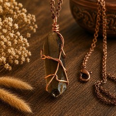 Smoky Quartz Point Pendant Copper Wire Wrapped Natural Crystal Boho Necklace