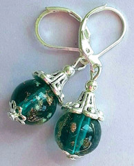 paris GREEN Gold dust LAMPWORK earring SP LEVERBACK handcrafted XLW