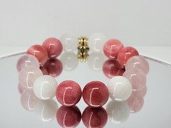 16mm Rose Quartz, Red, & White Jade Gemstone Bracelet Magnetic Clasp Handmade