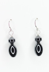 Black Spinel 8 x 12mm Round Gemstone .925 Sterling Silver Earrings 1 1/4″
