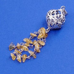 Sterling silver ball prayer pendant 925 filigree locket charm w/ citrine fringe